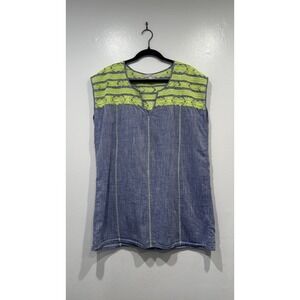 J. Crew Embroidered Neon Chambray Linen Blend Tunic Beach Cover Up Resort Small